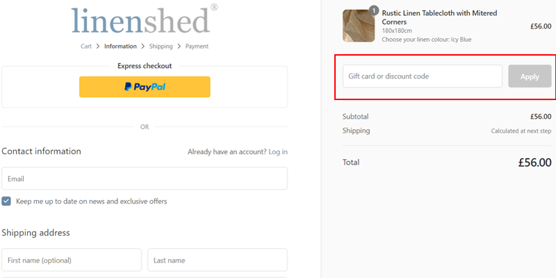 linenshed discount code